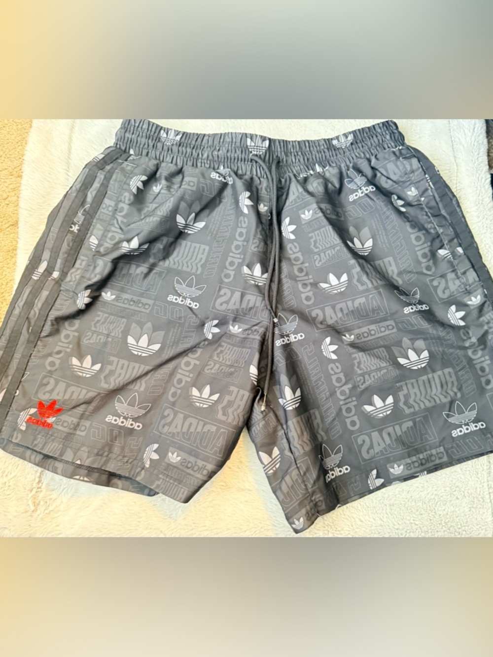 adidas Gray Swim Trunks with White Trefoil Logos